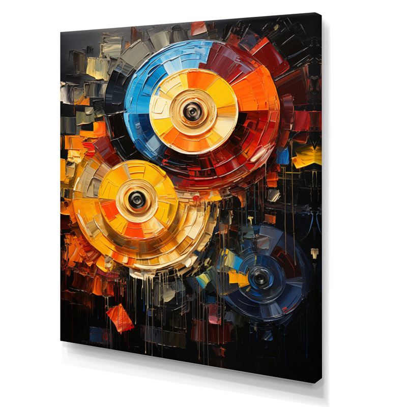 Coloré disque vinyle symphonie IV sur toile, Toile tendue, H 44 po x l 34 po x P 1,5 po