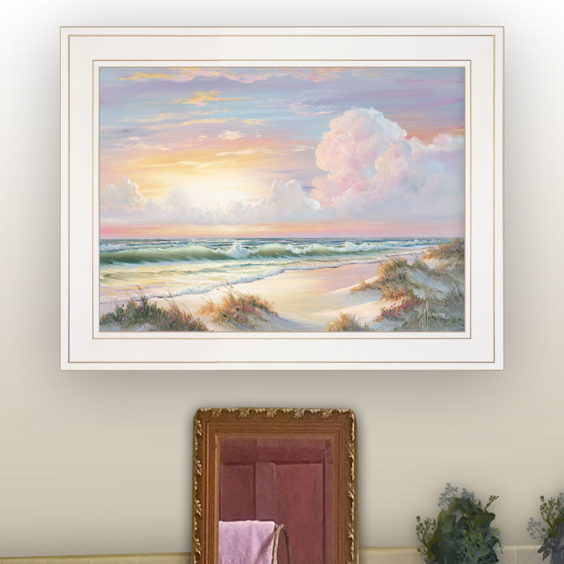 Highland Dunes Golden Sunset on Crystal Cove Framed Wall Art for Living ...
