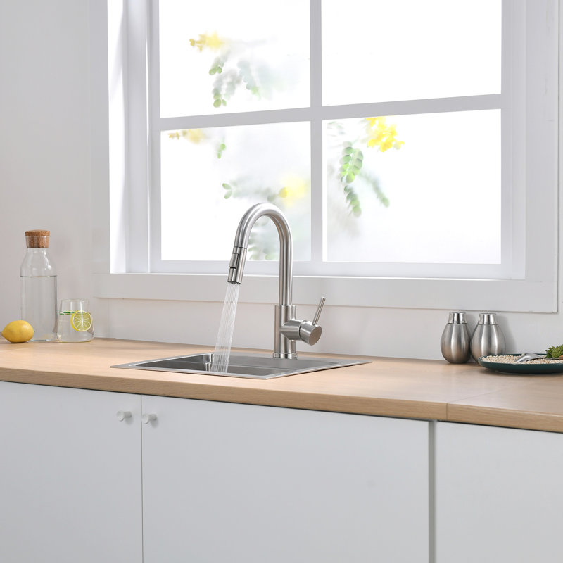 360 Swivel Kitchen And Bathroom Faucet, Brushed Nickel Pull Down Spray, Single Handle Design Modern Faucet With , Sink Ceramic Filler Classic