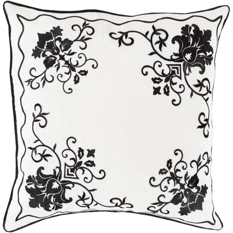 Floral Throw Pillow, 20" H x 20" W x 4" D, Charcoal/Ivory, Down