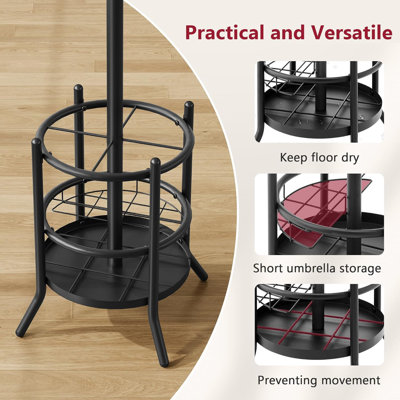 Coat Rack Stand with Umbrella Holder, Coat Tree Freestanding with 16 Hooks