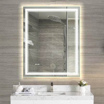  Miroir de salle de bain sans cadre à DEL avec éclairage avant et arrière, antibuée, gradation