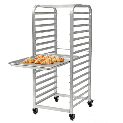 15 Tier Aluminum Bun Pan Rack with Lockable Casters, Large Capacity Commercial Mobile Bakery Cooling Rack Trolley for Kitchen Restaurant