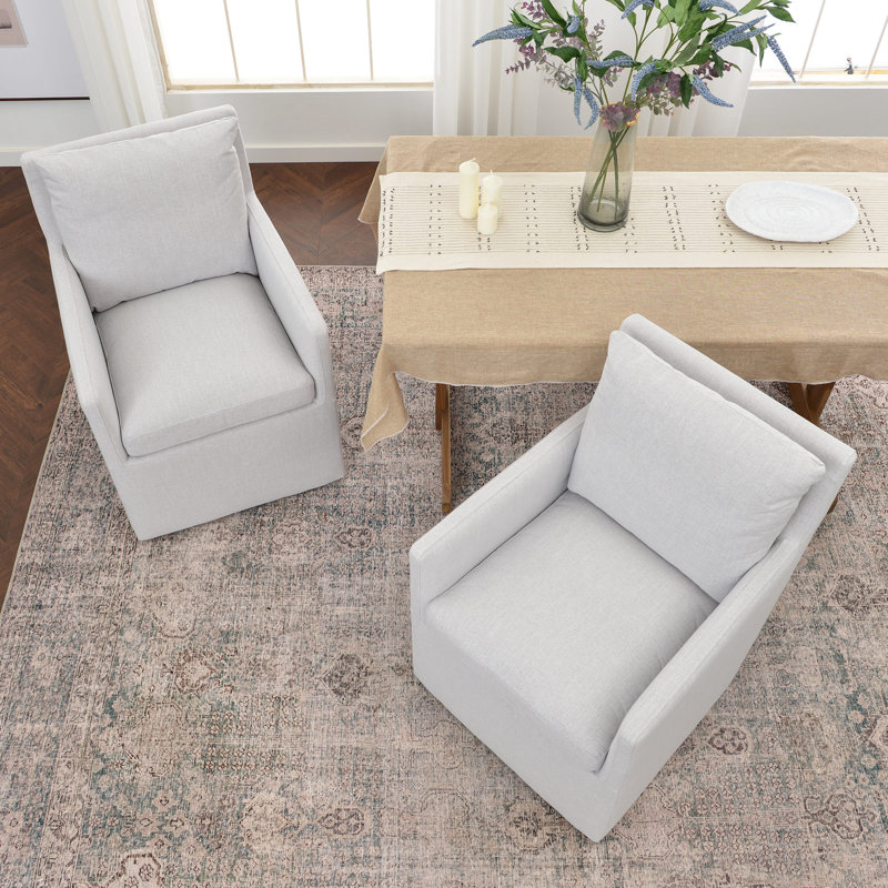 Cathlino 25" Wide Modern No Assembly Upholstered Linen Down Fill Dining Armchair with Interchangeable Casters & Fixed Feet (Set of 2)