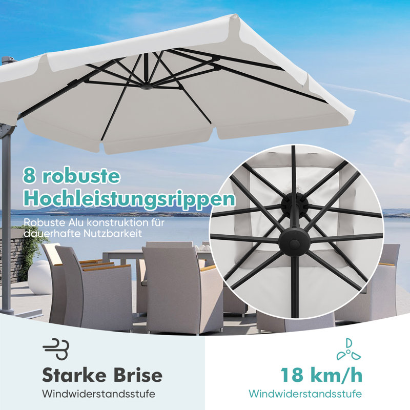 Cadain 300cm X 300cm Rectangular Cantilever Parasol, Cream coloured