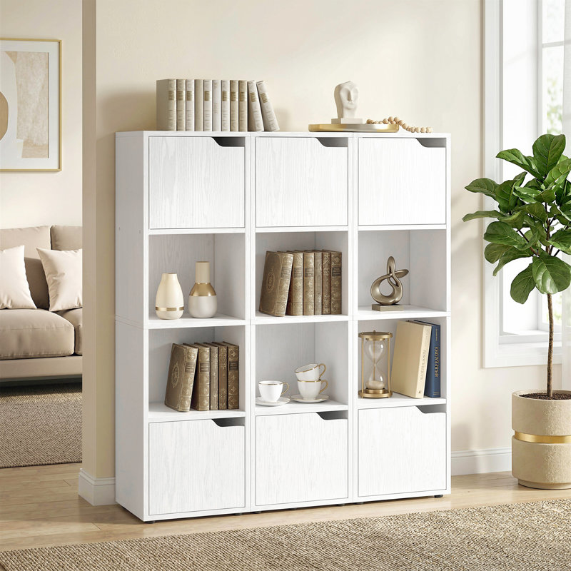 HOMCOM Bookcase with 2 Cabinets and Doors, 4-Tier Bookshelf, White