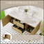 Meuble-lavabo flottant 60 po avec lavabo double en résine et tiroirs à fermeture en douceur, finition chêne naturel pour salle de bain moderne-840219075
