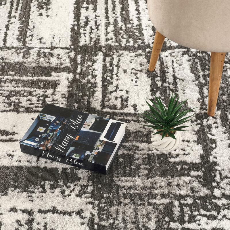 Tapis moderne gris anthracite et ivoire Caldwell, Gris anthracite / ivoire, 2 pi 0 po x 6 pi 0 po