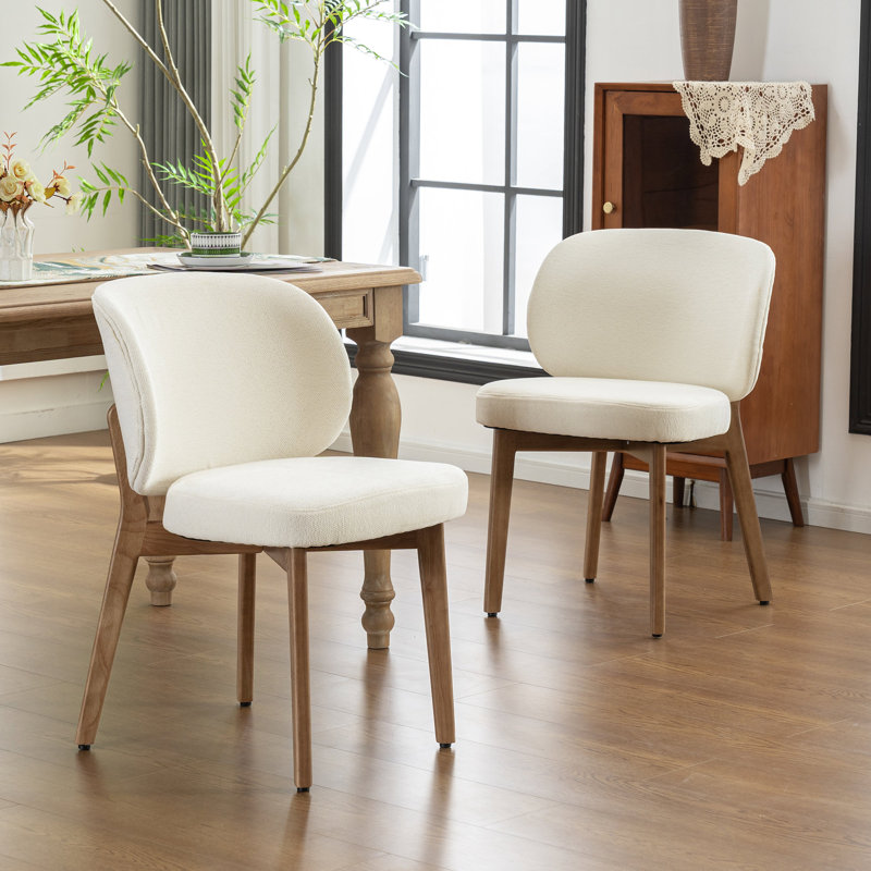Chaise de salle à manger rembourrée de 20,1 po de largeur, fauteuil d'appoint à haut dossier, sans accoudoirs et pieds en bois massif pour salle à manger, meuble-lavabo, beige, ensemble de 2