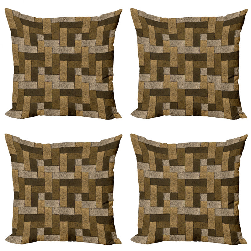 Brown Beige Geometric Microfiber Square Throw Pillow Set