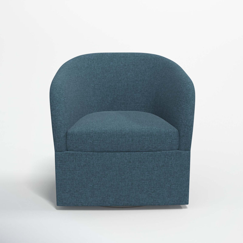 Lesia Upholstered Swivel Barrel Chair, Zuma Navy Textured Linen