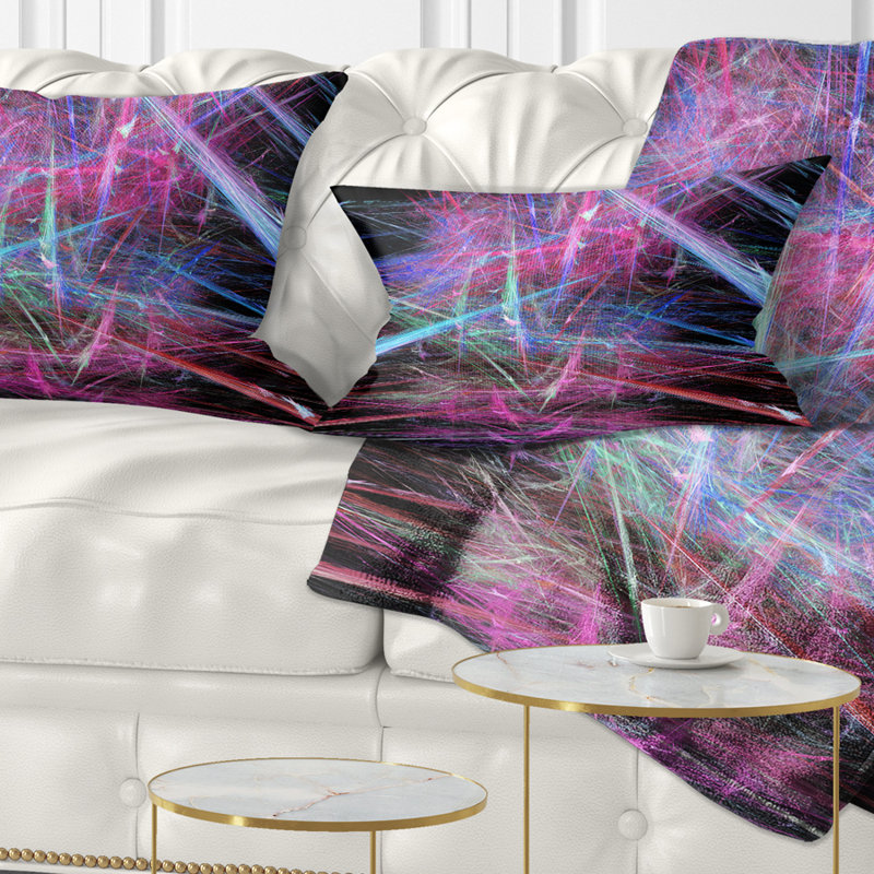 Coussin lombaire abstrait à motif fractal abstrait, Rose / bleu