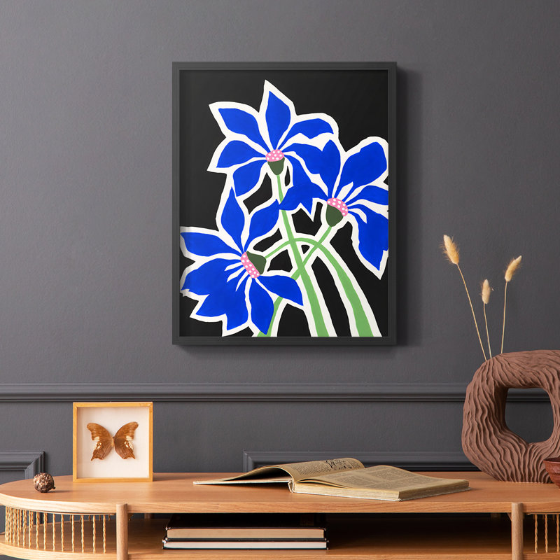 Pop Flowers IV, reproduction encadrée - bois massif, Noir, H 14 po x l 11 po