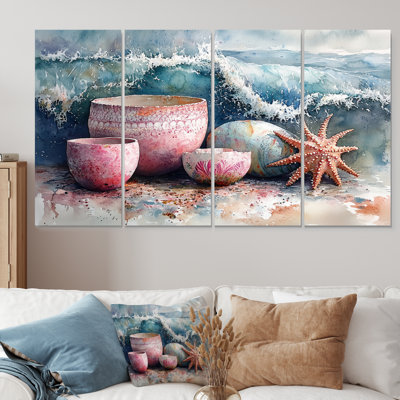 «White and Blue Beach Pottery Storm Dream» - ensemble d'art mural de poterie de plage