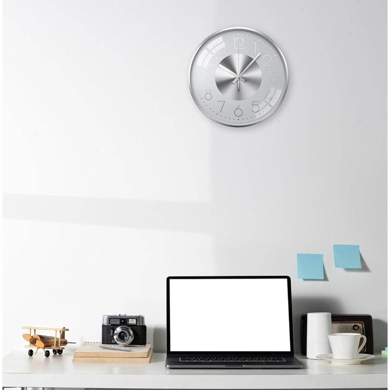 Aluminium Wall Clock, Silver White Number