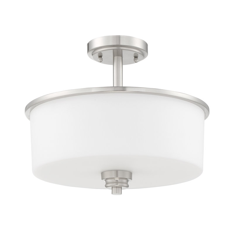 Willard 2 - Light Dimmable Drum Chandelier, Brushed Polished Nickel, White Frosted