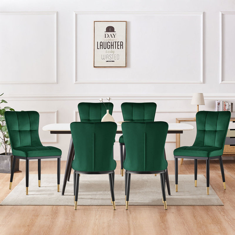 50cm H Tufted Upholstered Metal Upholstered Back Side Chair, 6, Green