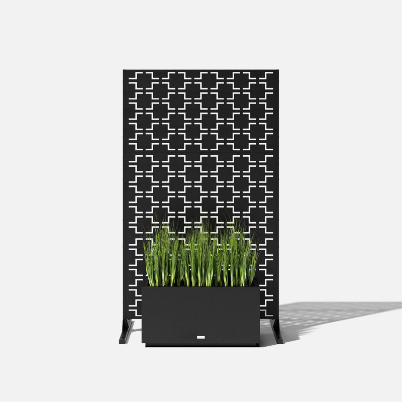 Quadra Pattern Black Steel and Plastic Privacy Screen Set