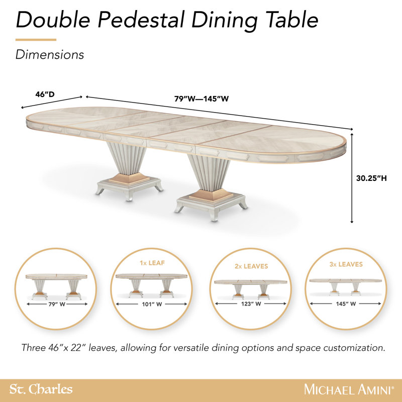 St. Charles Double Pedestal Extendable Dining Table -  Dove Gray