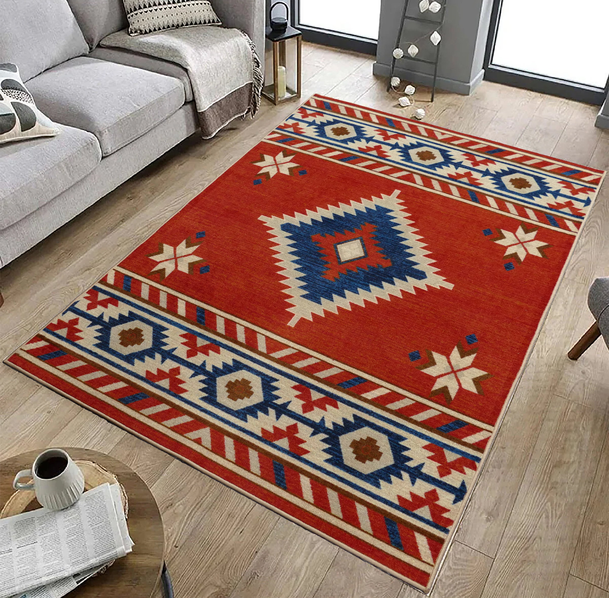 thumbnail image 2 of Hearthside Southwestern Star Area Rug - Custom Sizes (Runner, Round, Oval) - Beige/Black Lodge Style 2 of 5