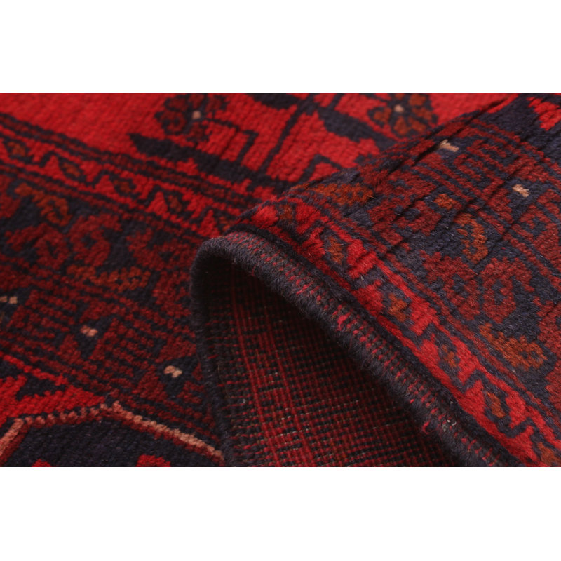 Tapis de zone en laine rouge 5 pi 11 po x 7 pi 5 po à la main one-of-kind-noué la 2010s esari Allaina