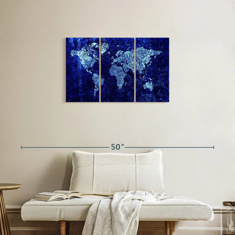 Carte du monde bleue fraîche Aliaz, H 20 po x l 33 po