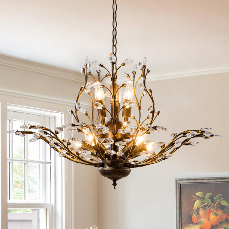 Lustre rétro 31,5 "à 8 lumières à intensité variable avec détails en cristal