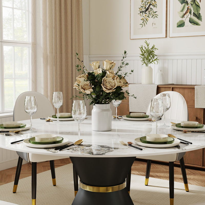 Ensemble de salle à manger moderne à 6 personnes avec base en piédestal Benedic, Patek blanc, Café