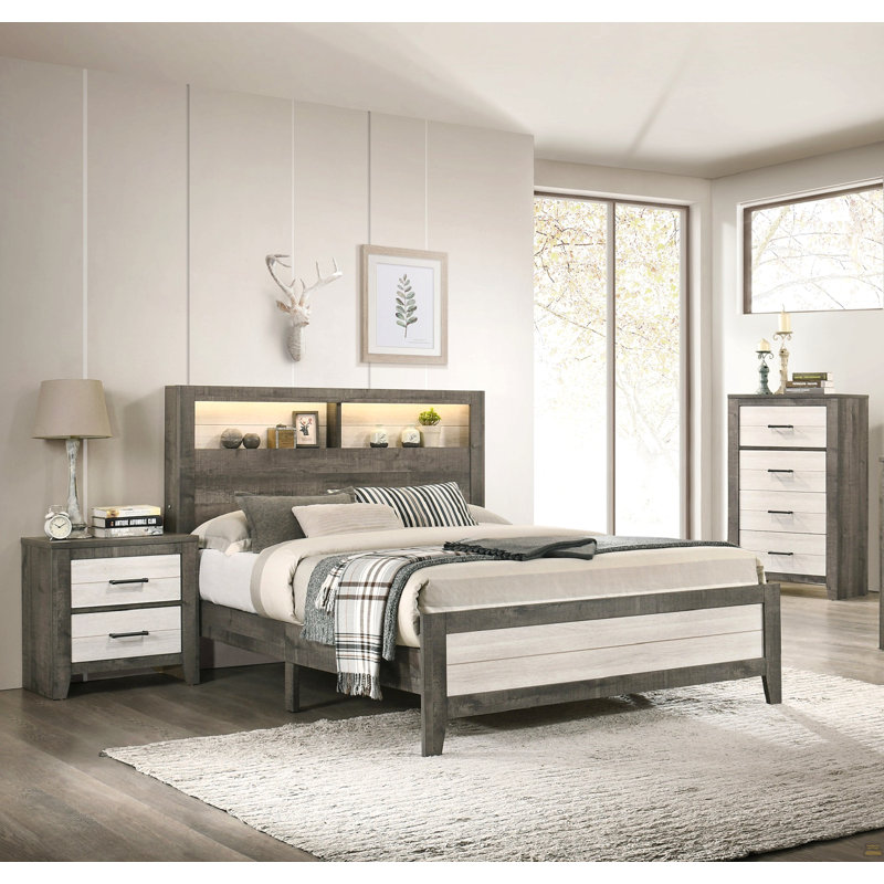 1Pc Nightstand Bedside Storage Two Drawers Metal Pull Handle