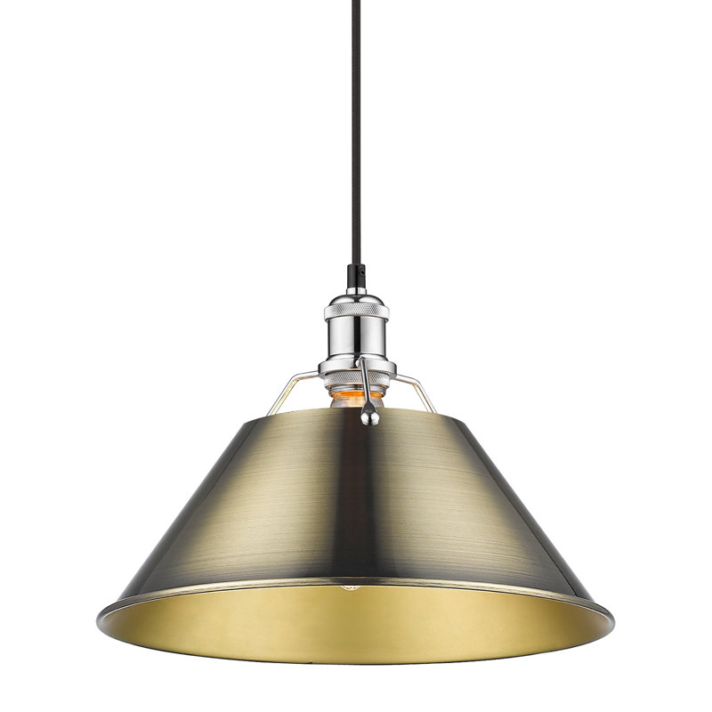Luminaire suspendu conique à 1 lumière Weatherford, Chrome, Laiton vieilli, H 131,5 po x l 14 po x P 14 po