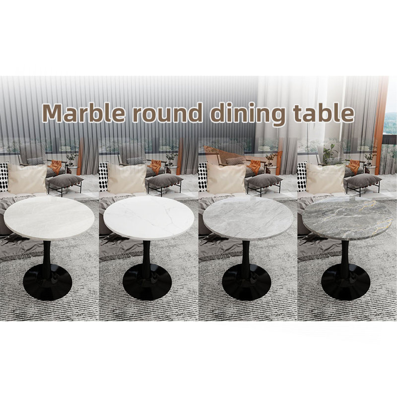 27.6-Inch Coffee Table, Mid-Century Modern Style Dining Table, Suitable For 2-4 People, Featuring A Round Marble Tabletop, For Various Settings.