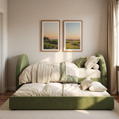Upholstered Daybed With Trundle And Curved Headboard