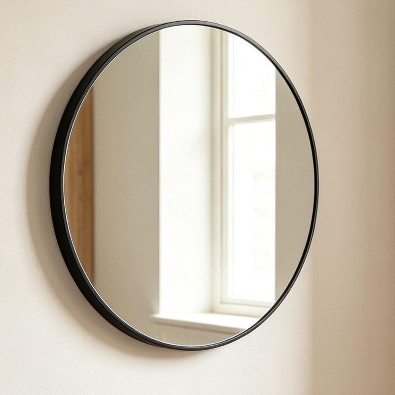 Nordic Style Round Wall Mounted Bathroom Mirror, 70cm x 70cm, Black