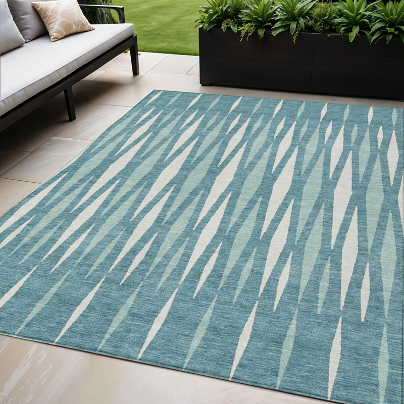Tapis extérieur bleu sarcelle et ivoire lavable 5 pi x 8 pi bleu sarcelle et ivoire