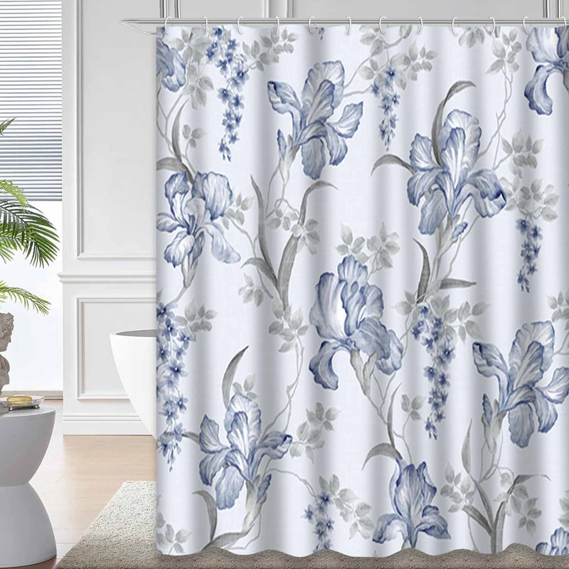 Rideau de douche à motif floral avec 12 crochets, L 72 po x l 78 po