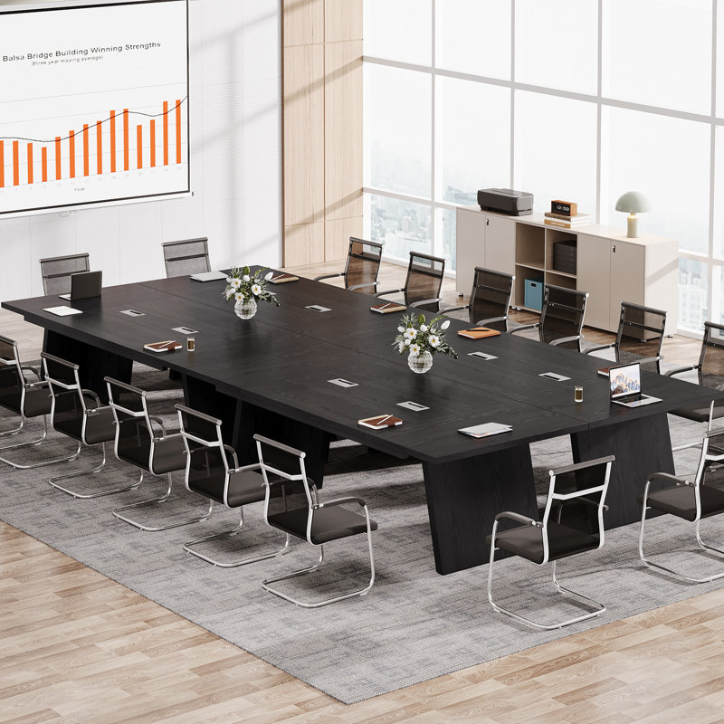 Table de conférence de 8 pi, table de réunion de bureau moderne, Noir