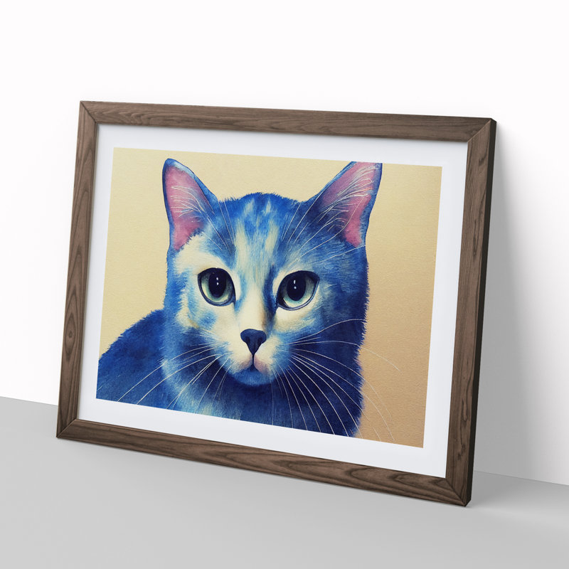 Watercolour Cat Vol.2 - Single Picture Frame Print, 34cm H x 46cm W x 2cm D, Walnut