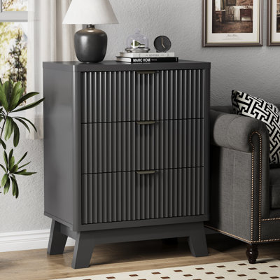 3-Drawer Fluted Nightstand with Storage, 24" Wide Mid Century Modern Bedside Table, End Table with Metal Handles & Splayed Legs, Small Dresser for Bed by George Oliver