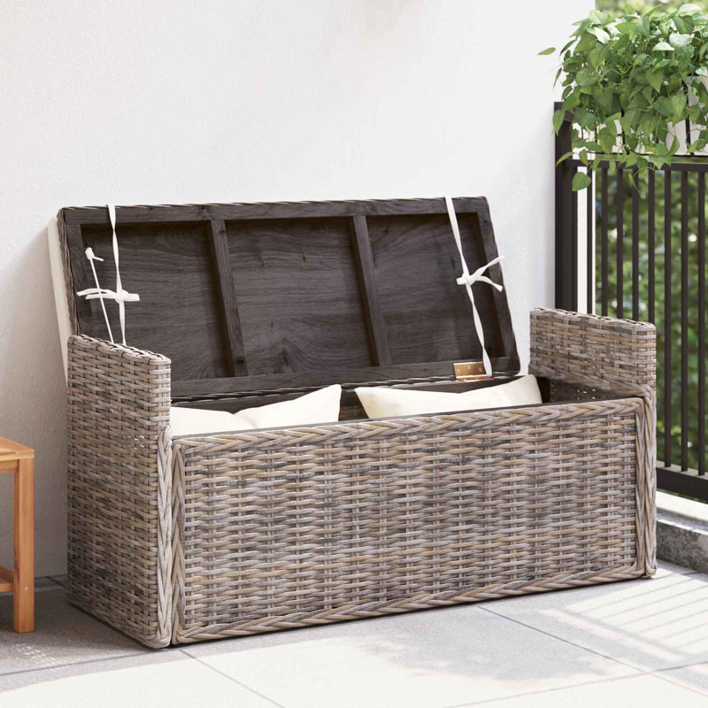 Upholstered Rattan Bench, Grey