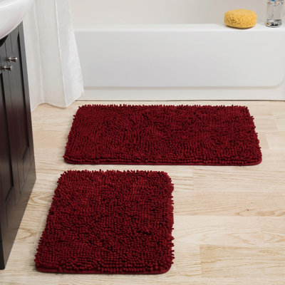 Plymouth Home 2 Piece Bathroom Rug Set - 32x21 Inch and 24x17 Inch Memory Foam Bath Mats with Chenille Shag Top for Stylish Bathroom Decor - Machine Washable Bath Rugs 