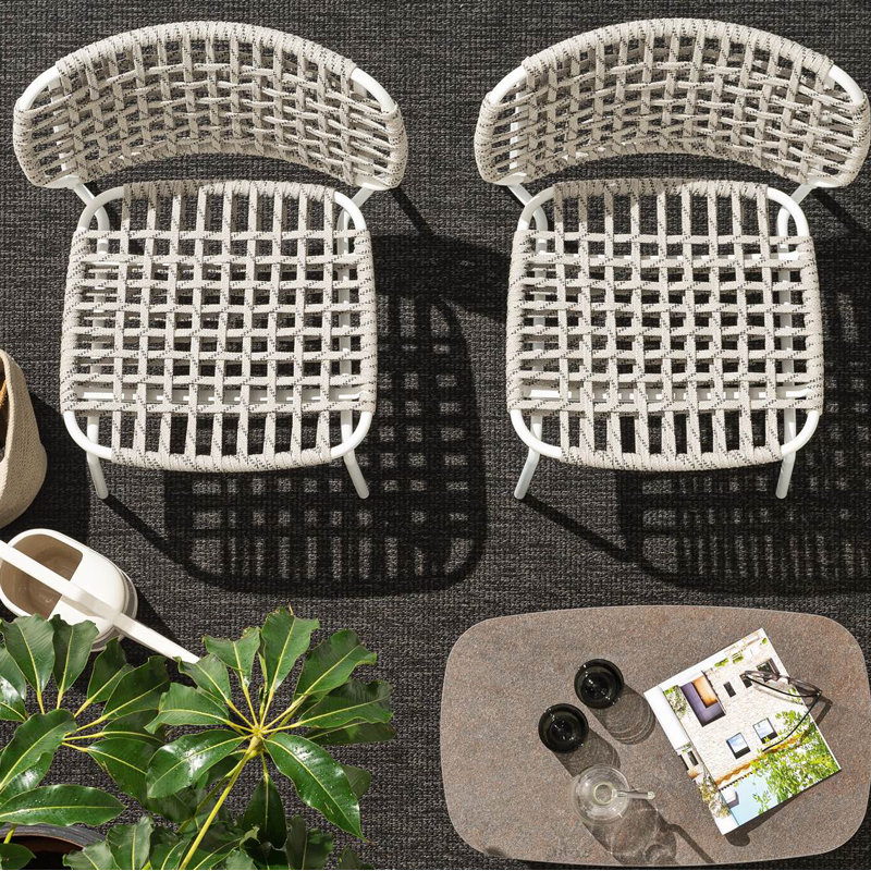 Yo Outdoor Lounge Chair with Woven Seat and Metal Frame, Matt Thyme Green