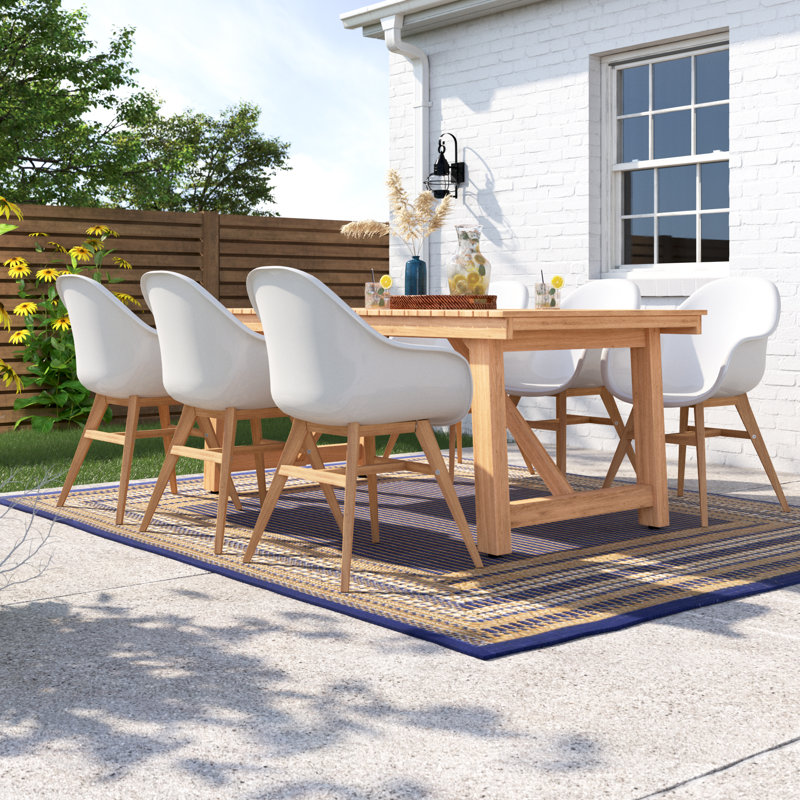 Anautica 6 - Person Teak Wood Patio Dining Set with Extendable Rectangular Table