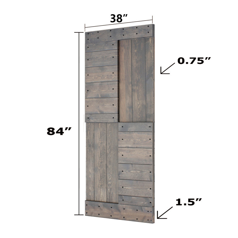 Porte de grange à panneaux en bois S Series avec trousse de quincaillerie d'installation, Gris fumé, 38 po x 84 po