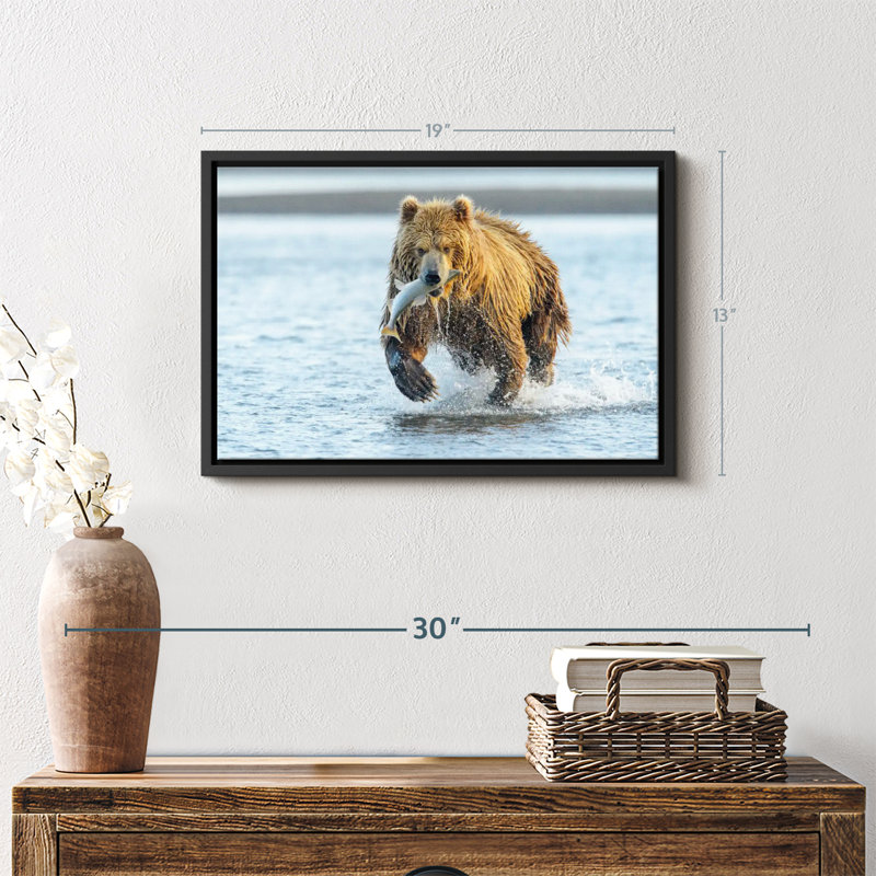 Animal "Art mural grizzly avec saumon", H 13 po x l 19 po