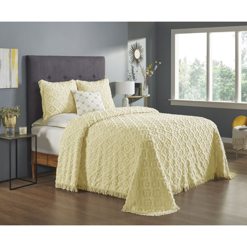 Charleston Collection 100% Cotton Bedding sets, Machine Washable Soft and Breathable 4-piece Chenille Bedspread & Sham with Geometric Embroidery, All season