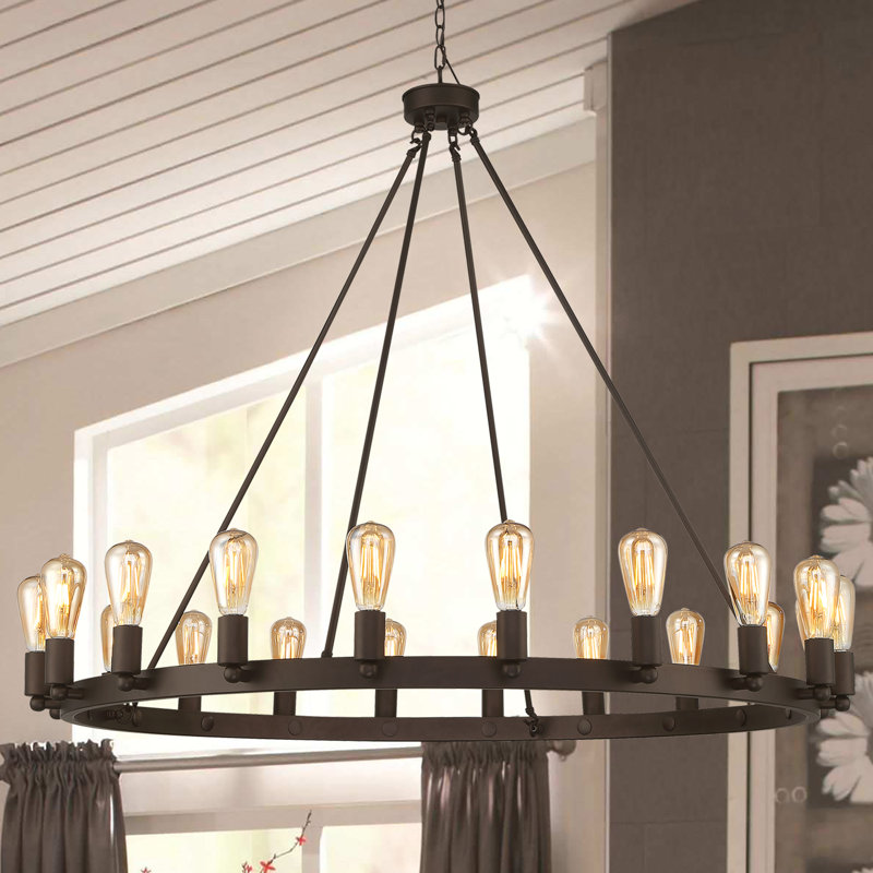 Farrington 20 - Light Wagon Wheel Candle Style Chandelier, Oil Rubbed Bronze/Gold