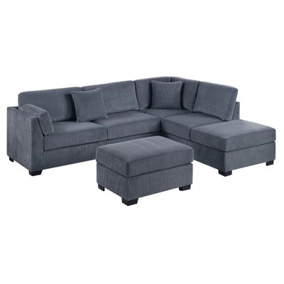 3-piece Corduroy Reversible Sectional Set W/ Ottoman