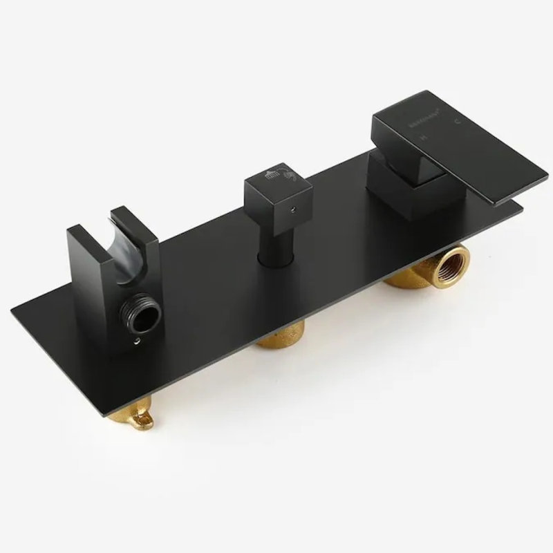 Système de douche, ensemble de robinet de douche en laiton noir mat Système de douche Pomme de douche à pluie de 10 pouces avec douchette à main