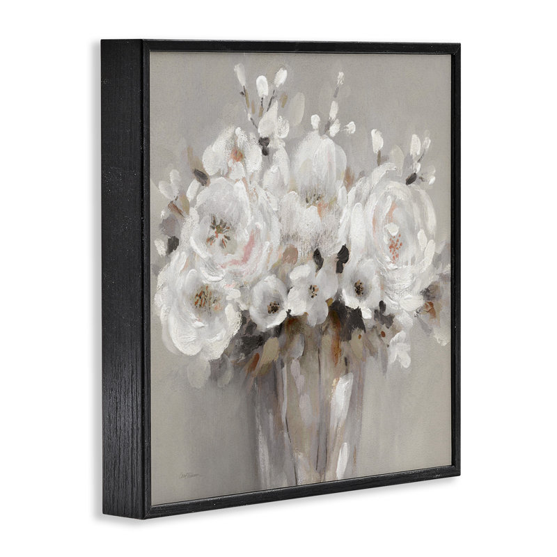 Bouquets de fleurs blanches encadrés sur bois par Carol Robinson, Giclée encadrée noir minuit, H 12 po x l 12 po x P 1,5 po