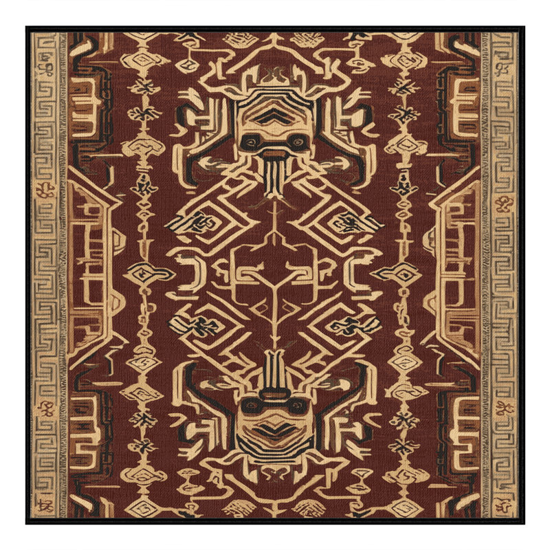 Tapis art déco brun lavable à la machine, Carré 6 pi